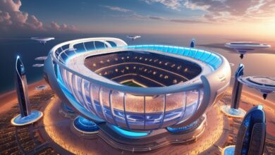 الملعب السماوي في نيوم، Sky Stadium، نيوم 2034، كأس العالم السعودية، مشروع ذا لاين، ملعب نيوم، NEOM Stadium، مونديال 2034 السعودية